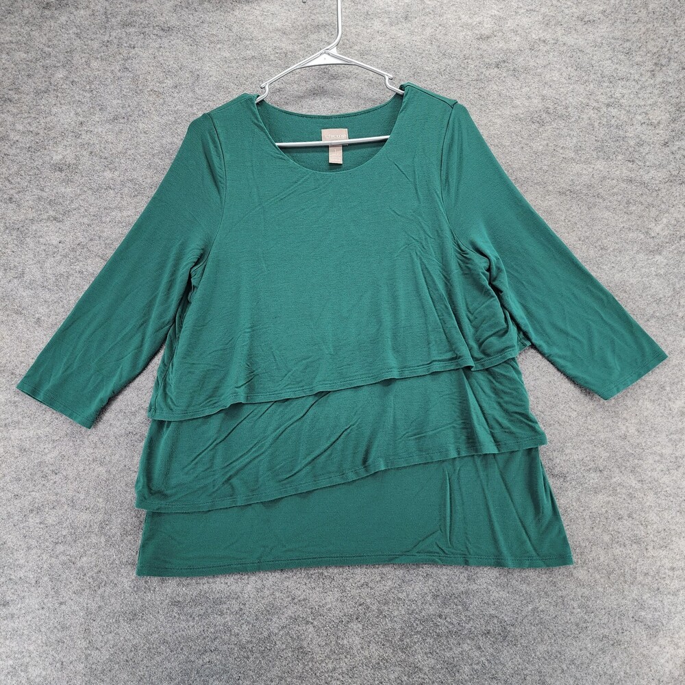 Chicos Shirt Womens Size 1 3/4 Sleeve Green Tiered